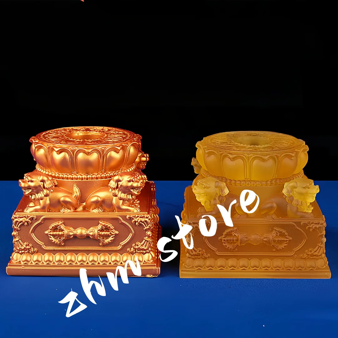 

10cm Exquisite Resin Gold/Yellow Tibetan Buddhist Supplier Lotus Vajra Decorate Hand Cranking Prayer Wheel Base