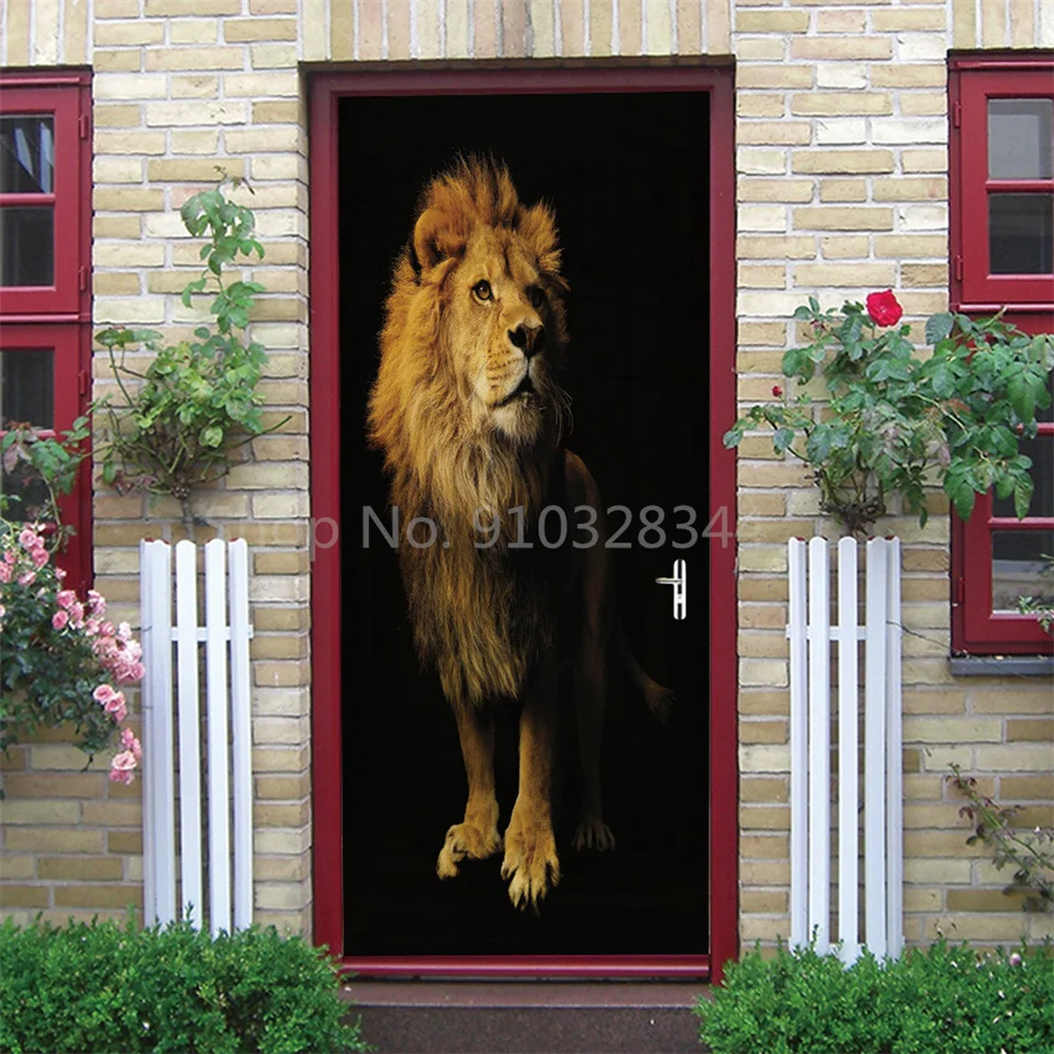 Tier-Türaufkleber Katze Tiger Hirsch Leopard Tapete Benutzerdefinierte Türen Poster Wandtattoo Selbstklebend 3D Heim-Design Dekor Türsticker – Detail 13