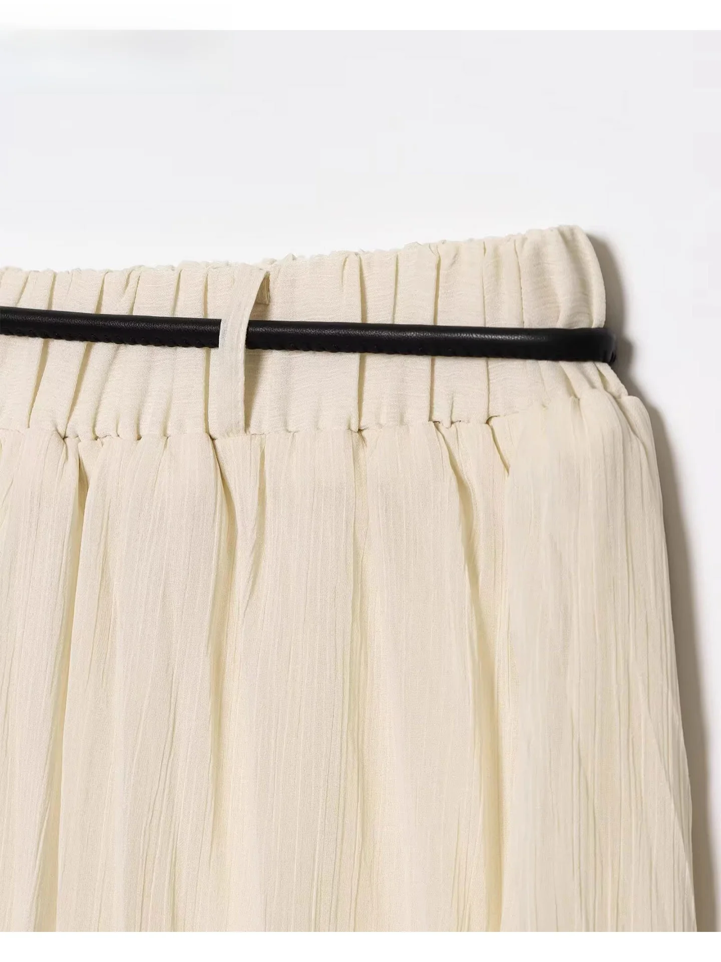 ZAPRHA 2025 新スタイル カジュアル エレガント ロングミディスカート ベルト付き スリム ハイウエスト プリーツ ルーズフィット 夏 レディーススカート