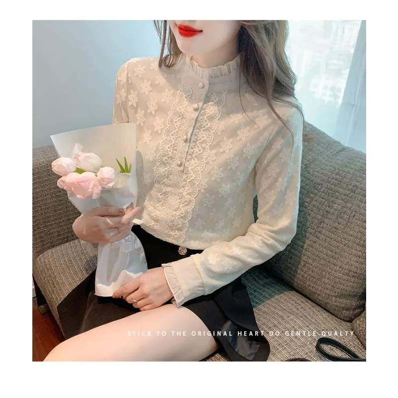 

Half Turtleneck Women's Autumn and Winter Lace Velvet Bottoming Shirt Solid Color Pullover Top