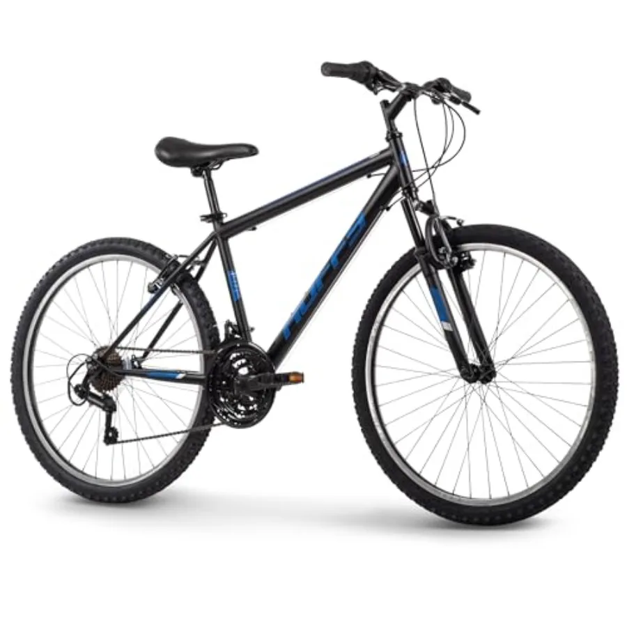 

Mountain bike for off-road trails: aluminum frame, black/red/blue options, 6- or 21-speed Shimano gearing, front/dual suspensio