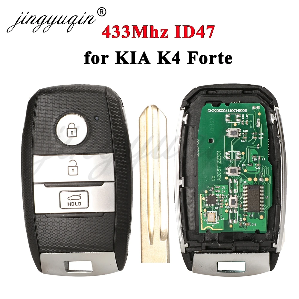 

jingyuqin 433Mhz ID47 Chip Car Smart Remote Key Fob for KIA K4 KX3 Forte 2015+ HYN14R Keyless Go Control Aftermarket