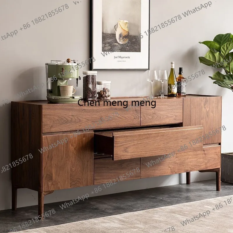 

Black walnut side cabinet Nordic retro living room light luxury solid wood wine cabinet simple modern storage tea cabinet