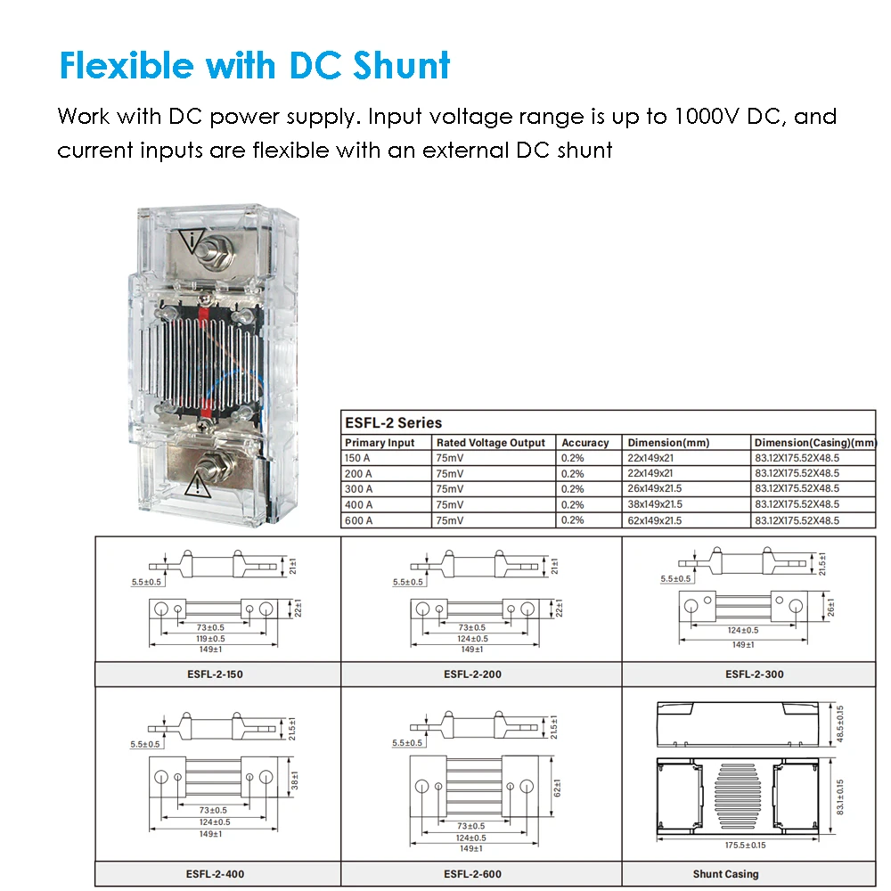 Eastron DCM230-2 Series MID Approved Single Load Modbus RS485 DC Energy Meter with 75mV DC Shunt