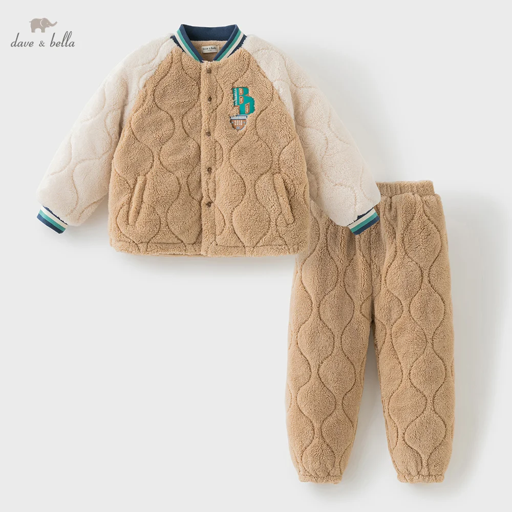 Dave Bella Boys Home Wear Set Autumn Winter Children Velvet Pajamas Long Sleeves Top Coats Pants Two Piece Set Thicken DK4254669