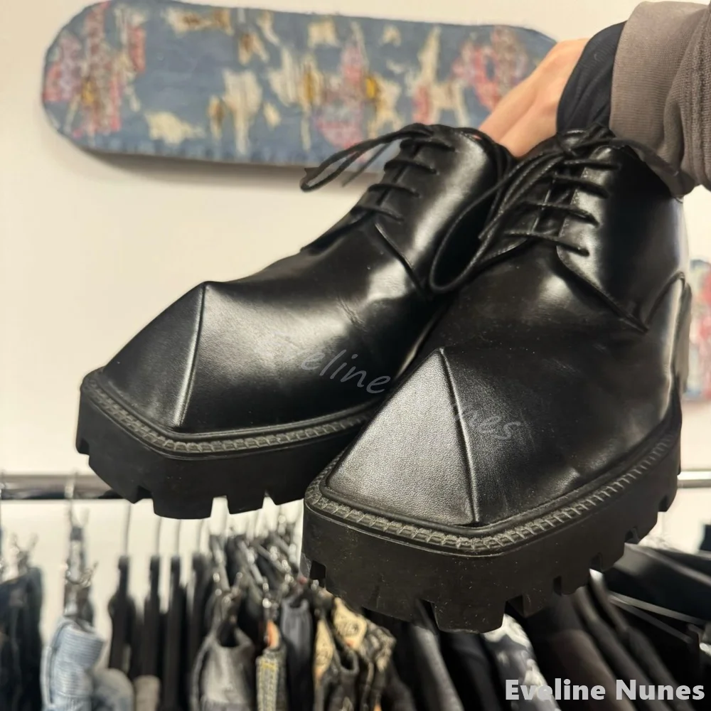 Rhino horn platform leather shoes women/men lace-up Dress All-match derby shoes 2025 new fashion British retro Casual shoes