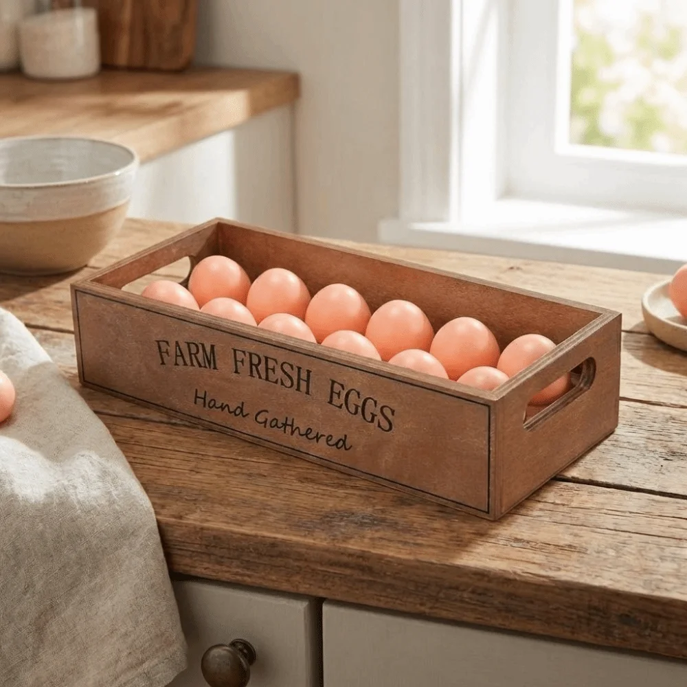 

Open-Top Lid Wood Egg Case Rustic Space Saving Stackable Egg Holder Wooden Large Capacity Egg Display Crates Pantry Storage