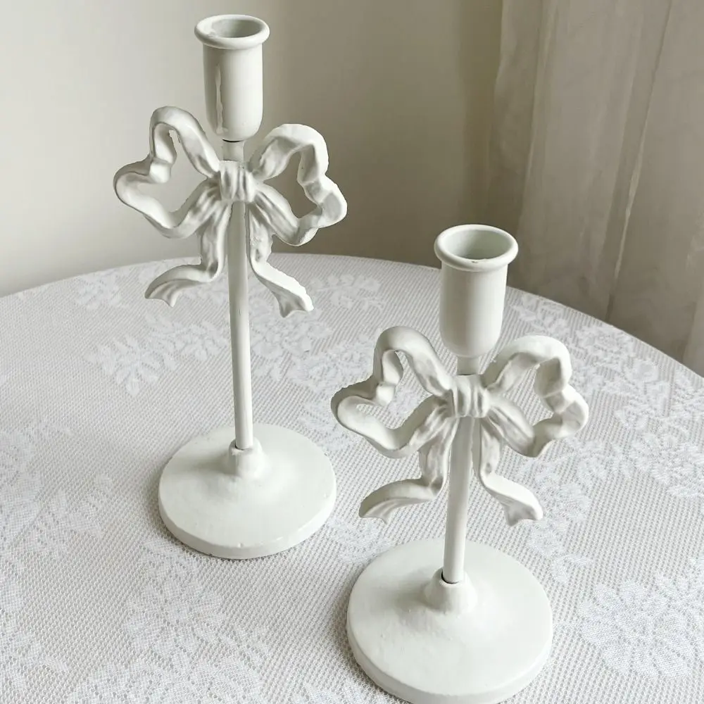 Wrought Iron French Bow Candlestick Single Head High Footed Bowknot Candle Holder Romantic Flat Bottom Wedding Candle Stand