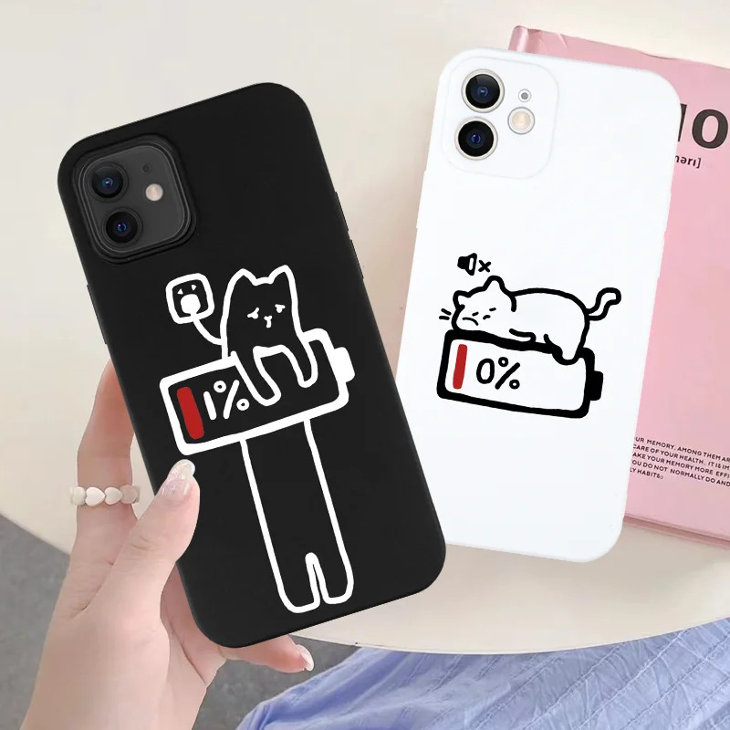 

Charge Electric Cat Couple Phone Case For iPhone 16 15 11 12 14 13 Pro Max Mini X XSMax XR 7 8 Plus SE4 16e Silica Covers Funda