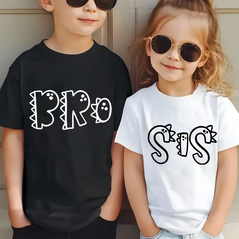 

Sibling-Themed Children's Clothing Tops Siblings Dinosaur T-Shirts Cotton Cute Outfits or Family Brother and Sister Cartoon Tops