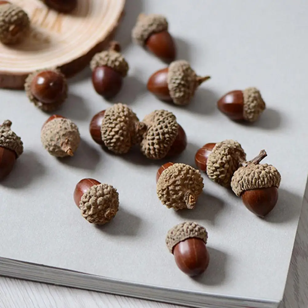 50PCS Artificial Mini Acorns Fake Fruit Props Lifelike Oak Nut Plants Model Craft For Home Kitchen Table Decorations