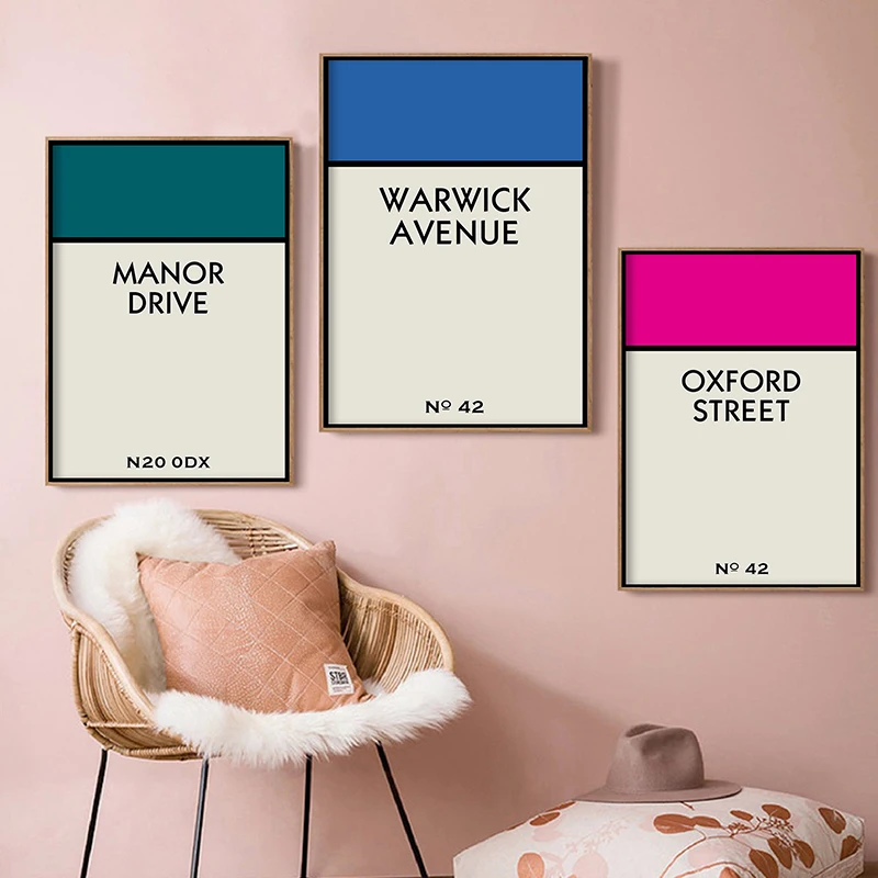 Monopoly Custom Street Name Prints New Home Wall Decoration Canvas Painting Personalised Road Name Poster Housewarming Gift