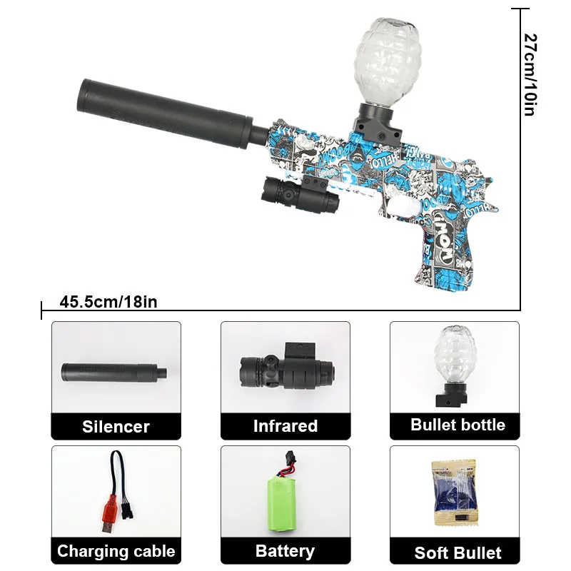 Pistola de brinquedo elétrica de gel, pistola de brinquedo de bola de respingo totalmente automática de alta velocidade de 7.4v adequada para presente de brinquedo ao ar livre perfeito para aniversário