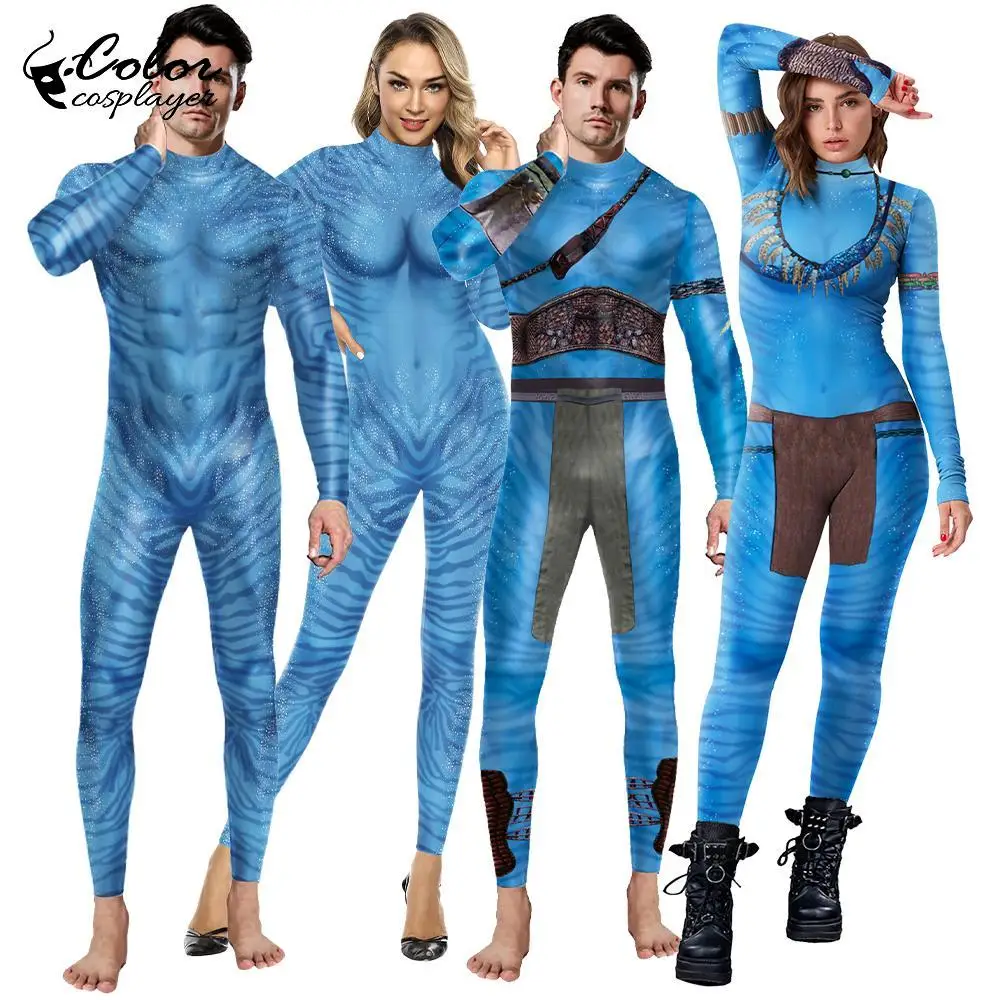 Color Cosplayer Avatar Cosplay Couple Costume Carnival Alien Set Catsuit Adult Clothe Bodysuit Jumpsuit Festival Party Outfit