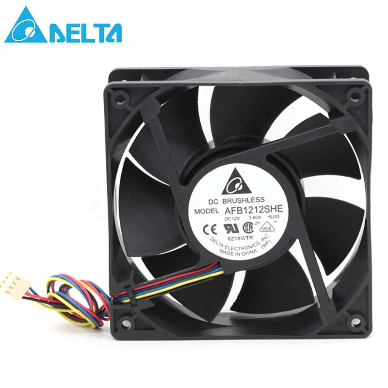 for delta AFB1212SHE 12038 12cm 1.6A 12v 4wire PWM cooling fan 120*120*38mm 151.85CFM 3700RPM 53dB-A