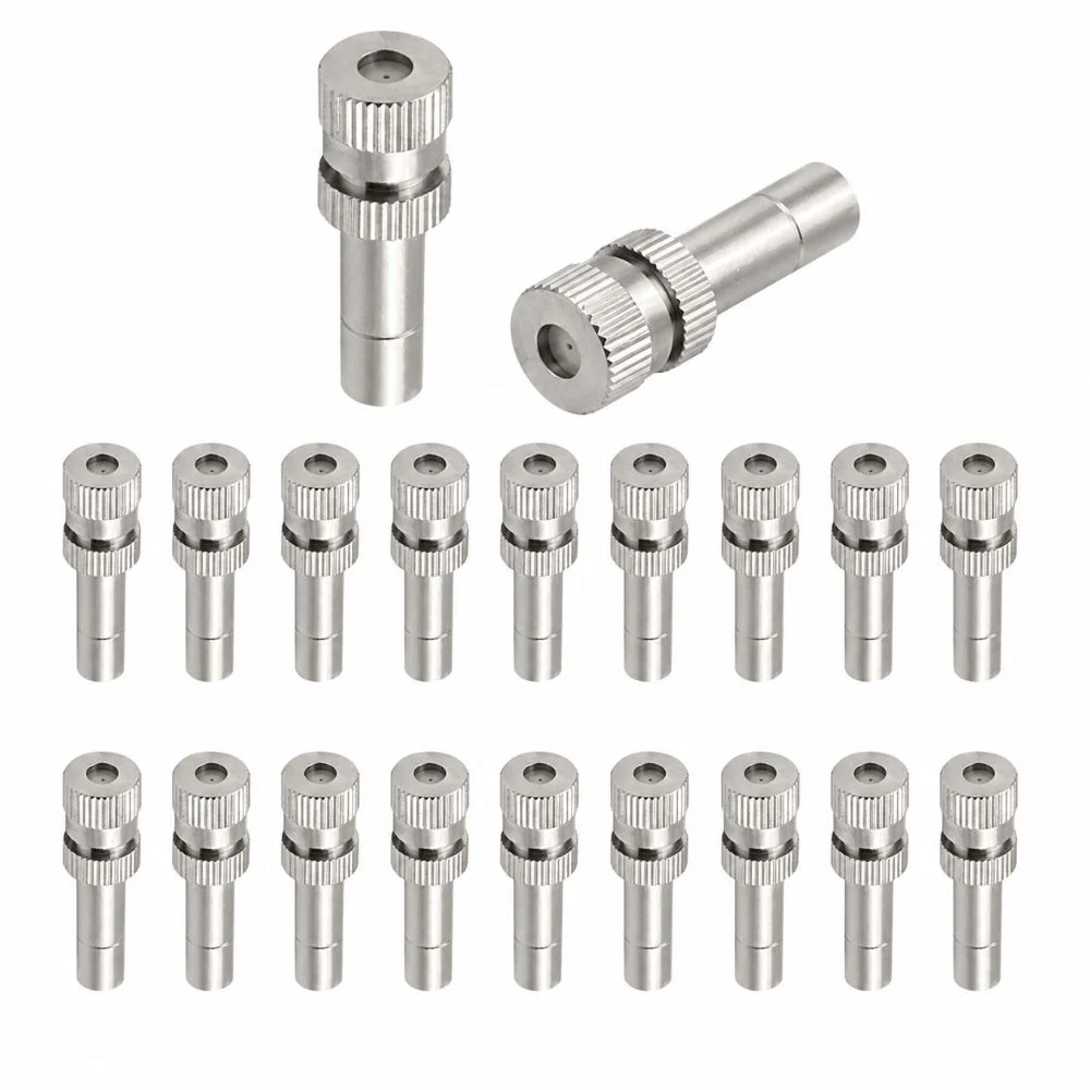 20PCS 0.008"/0.2mm Orifice Mister Nozzle Brass 6mm Connector Cooling System Misting Nozzle Silver Brass Misting Nozzle
