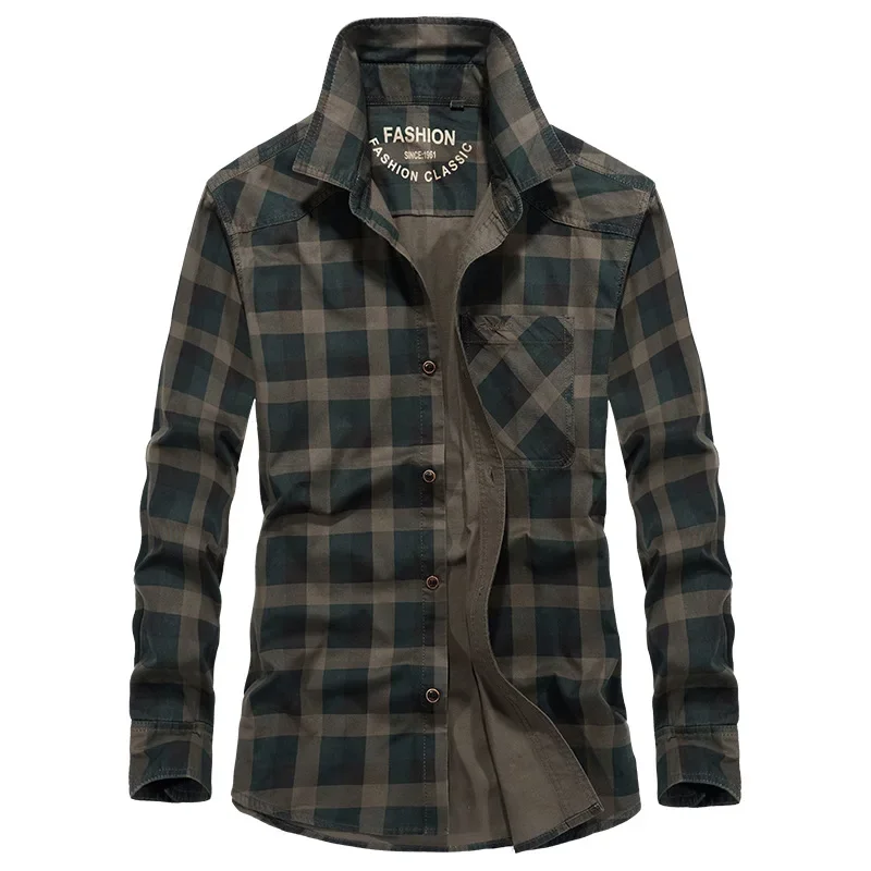 

Men Plaid Military Shirts Male Outdoor Loose Casual Long-sleeved Shirts Multi-pockets Tooling Shirts Quality Man Large Shirts 4X