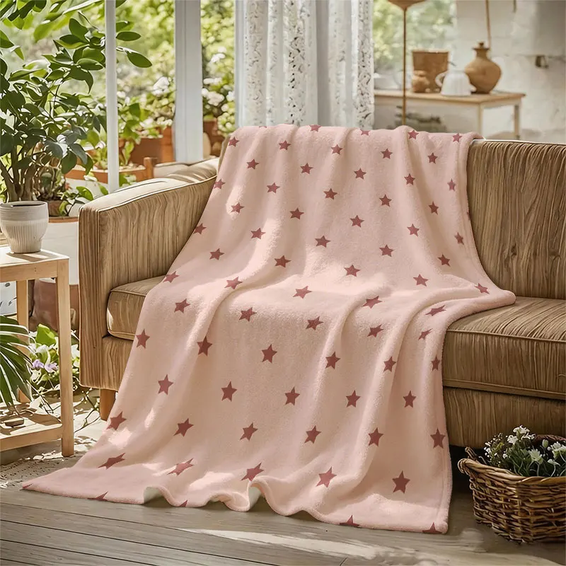 Mini Stars Blush Pink Flannel Blanket Perfect for Sofa Office Bed Travel Sleep Read Relax Camping Four Season Use