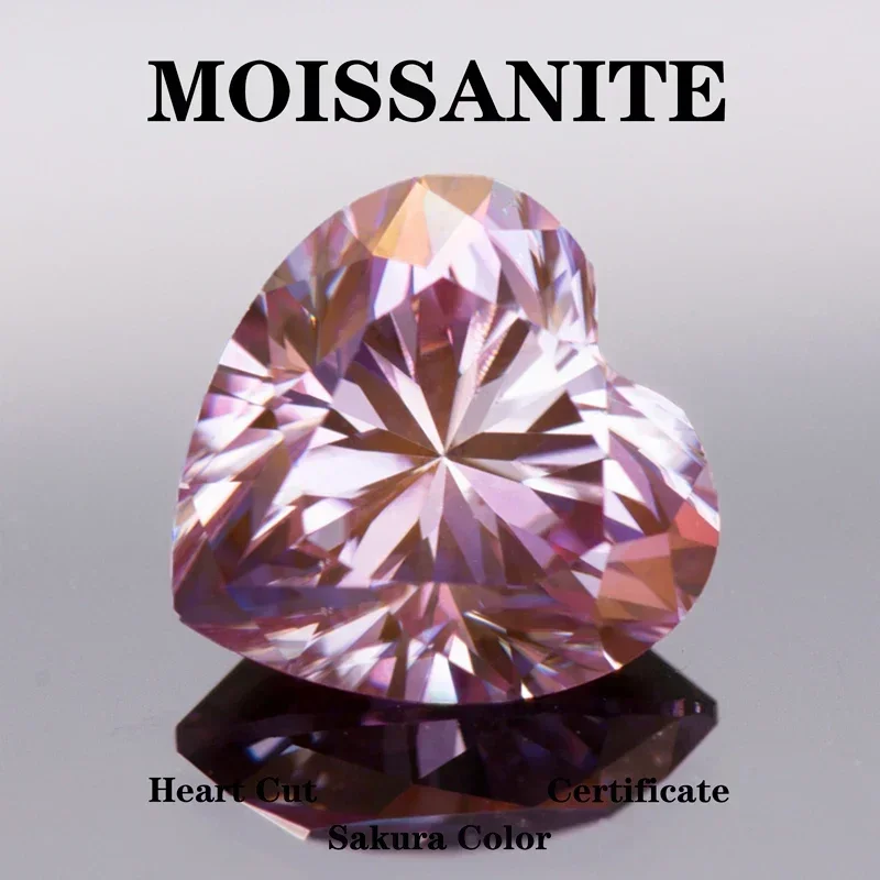 

NEW Moissanite Stone Heart Shape Sakura Pink Color Charms for Jewelry Making DIY Ring Necklace Materials with Certificate