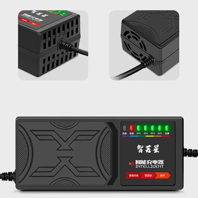 60/48V 30/20AH Car Motorcycle Battery Charger Full Pulse Automatic Fast Charge Current Leakage Protection&7 Lights Power Display