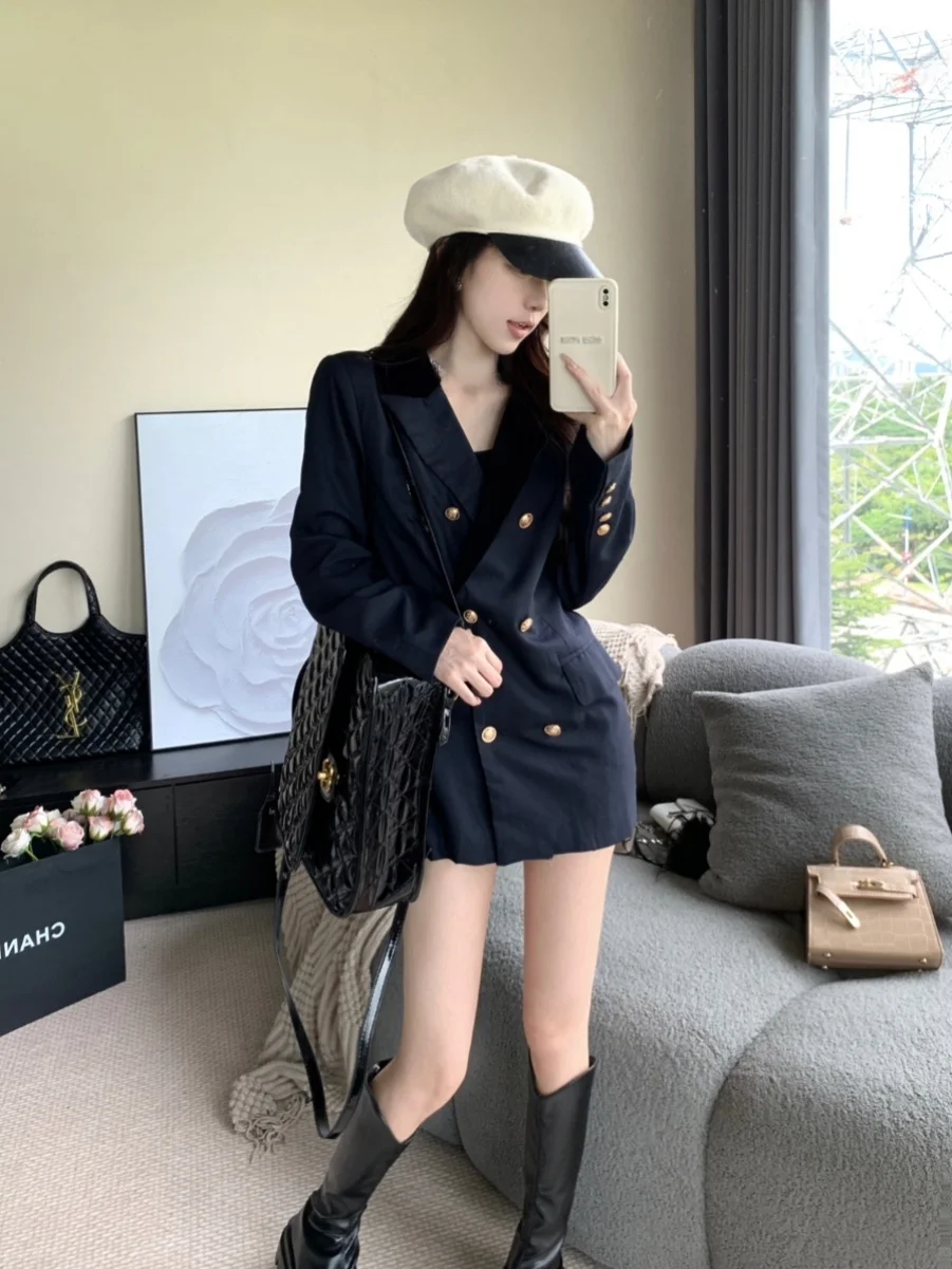 

Элегантный приталенный пиджак в стиле преппи с элементами матросского костюма, создающий эффект стройности, в западном стиле, с уникальным дизайном, для колледжа, премиум-класса.