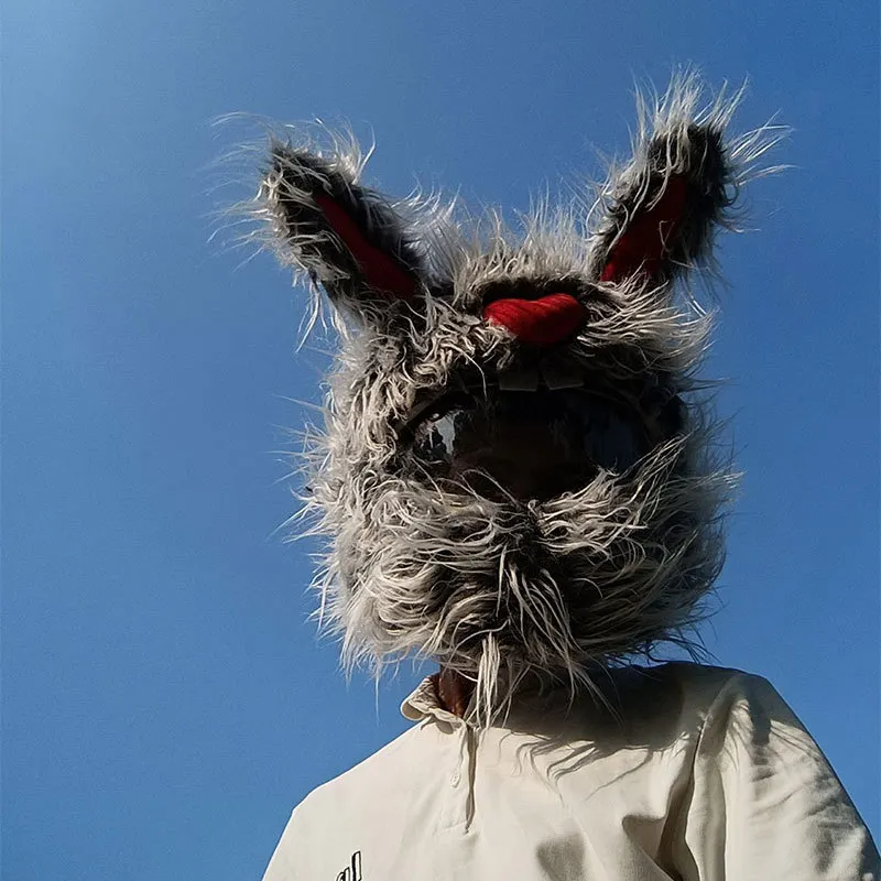 أغطية واقية لخوذة الدراجة النارية ، كرتونية أرنب مضحكة ، جراب وجه كامل ، أمان خاص ، غطاء قطيفة للموتور