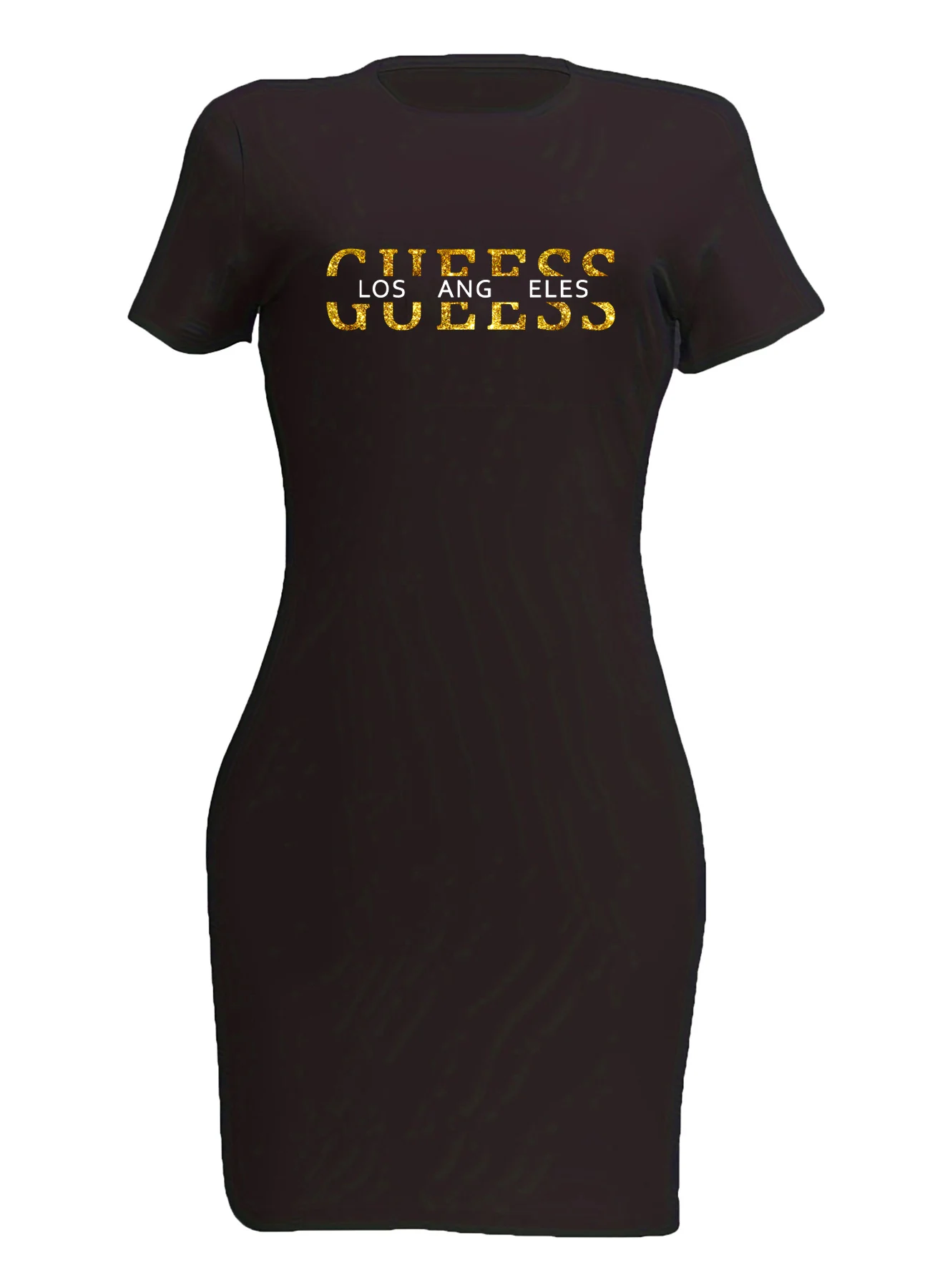 الصيف السيدات GUEESS لوس أنجلوس مطبوعة عادية مثير سليم صالح الورك المعانقة قصيرة الأكمام جولة الرقبة تي شيرت تنورة قصيرة البسيطة
