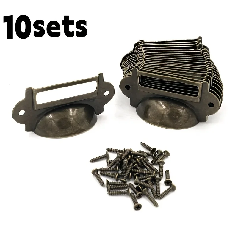 10PCS File Name Card File Cabinet Handles Label Holder Antique Bronze Drawer Label Pull Cabinet Frame Handle