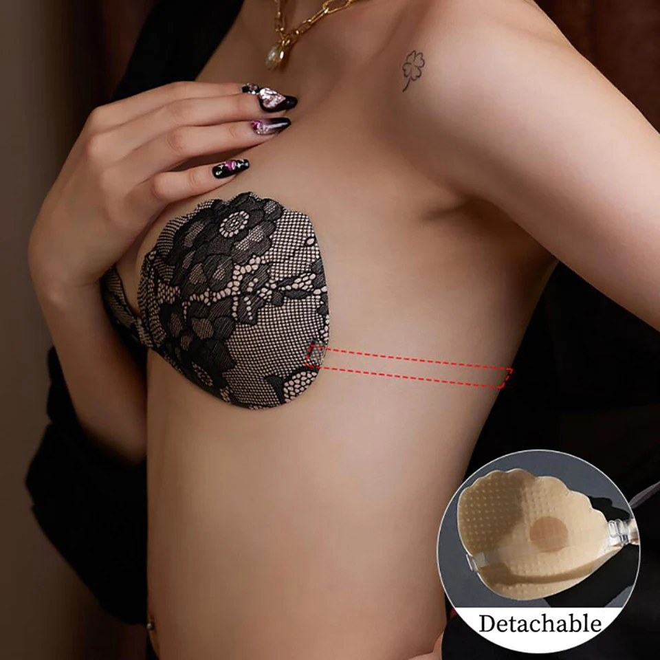 Sexy Lace Invisible Push Up Bra Silicone Sticky Self Adhesive Underwear Invisible Nipple Cover Pad Sexy Strapless Breast Petals