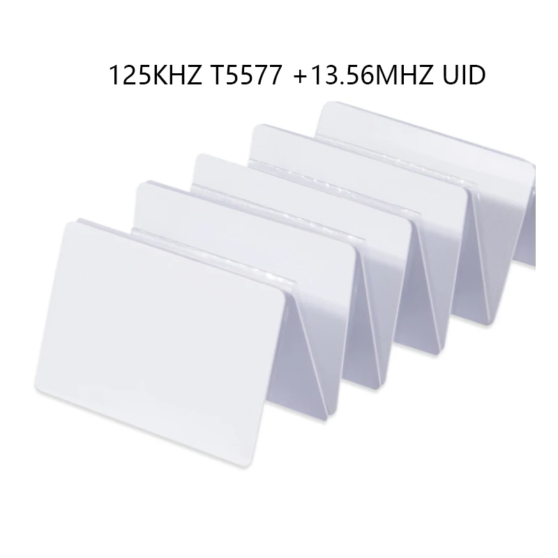 

Rewritable T5577+UID, RFID Chip T5577, 125KHZ+13.56MHZ UID, Blank ID card, dual chip for copy, clone, backup copy