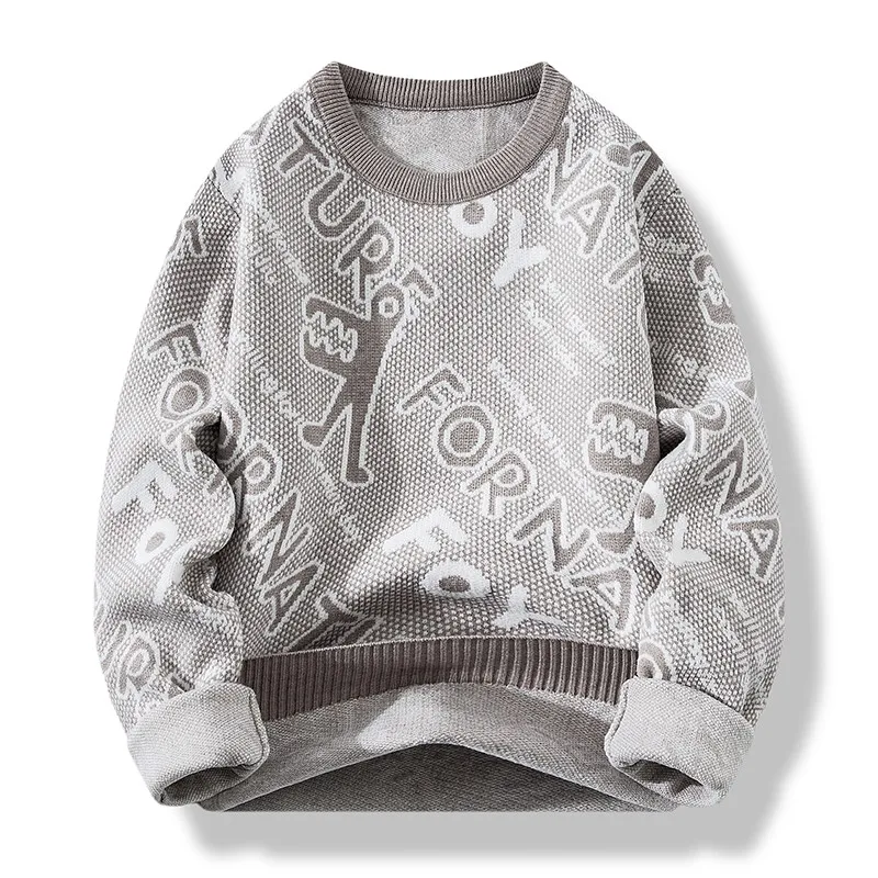 Suéter de punto con estampado de dibujos animados para hombre, jersey con cuello redondo de Color claro, Tops de gran tamaño, ropa de calle cálida, Unisex, otoño