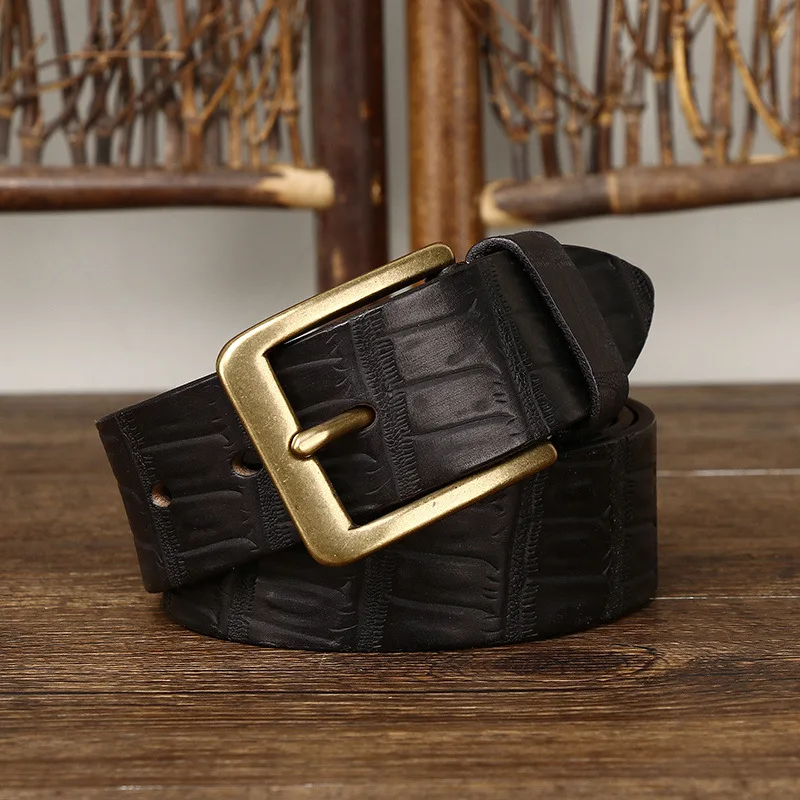 

Мужской новый винтажный ремень из воловьей кожи шириной 3,8 см, мужской ремень из натуральной кожи с игольной пряжкой, модные трендовые ремни с тиснением