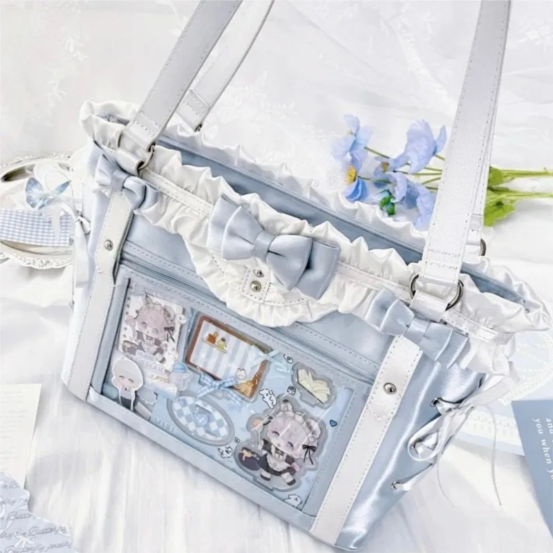 JIAERDI Lolita Cute Bow Shoulder Bag Ladies Harajuku Leather Square Large Capacity Ita Bag Anime Handle Purse Y2K Tote Bag 2025