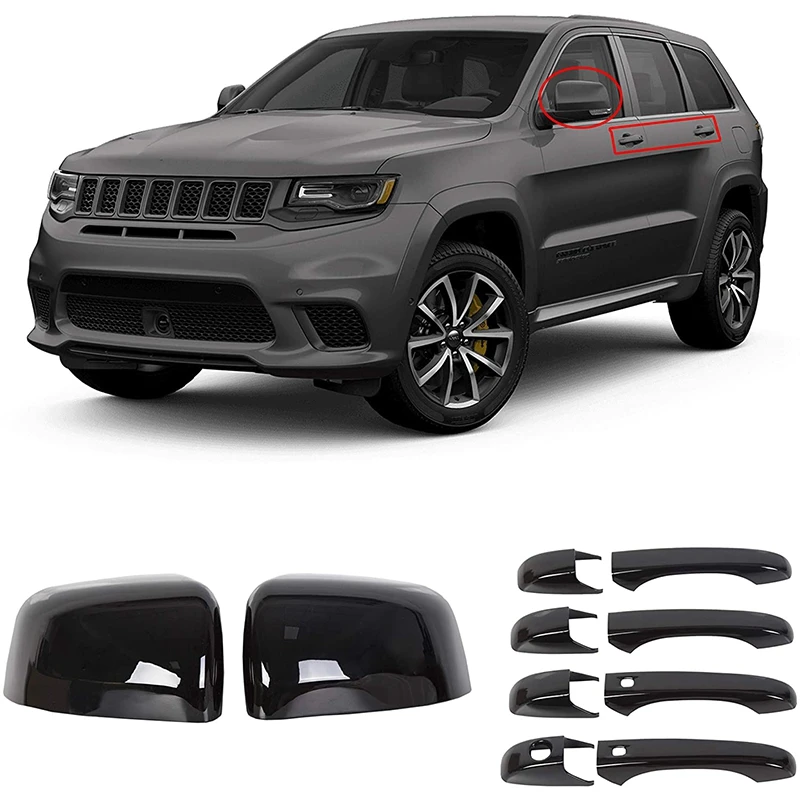 Schwarze Spiegelabdeckungen + Türgriffabdeckungen für Jeep Grand Cherokee Dodge Durango 2011–2020