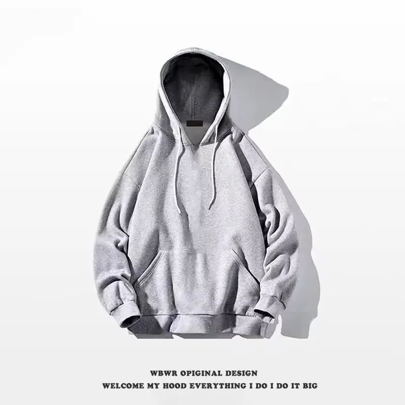 

American fashion brand drawstring solid color hooded sweatshirt men's spring and autumn retro street style hip-hop couple loose
