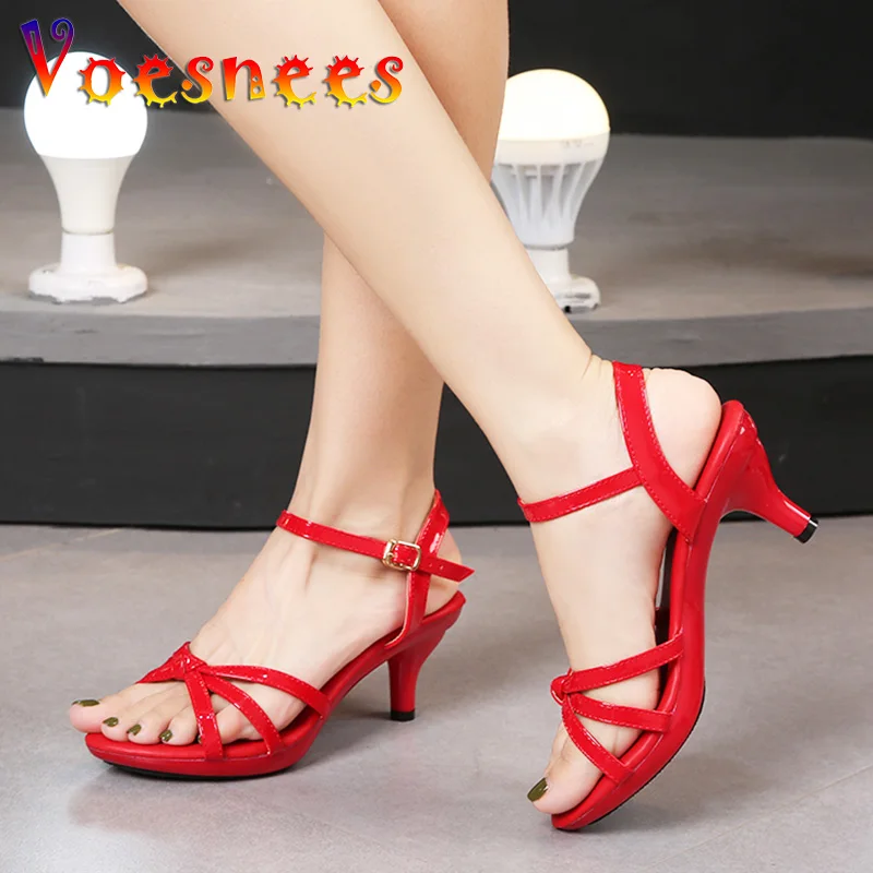 2022 New Stripper Shoes High Heels Sandals Women Pumps Thin Heels Summer Peep Toe Sexy Nightclub Party Slides Buckle Strap Shoes