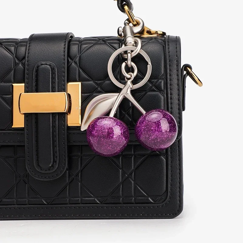 Purple Cherry Charm Pendant Decoration For Handbag Shoulder Bag Women's High-Grade Keychain Bags Attachment Bag Charms