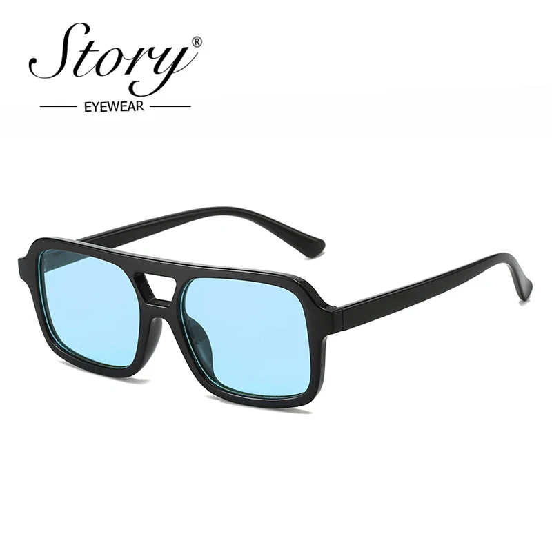 STORY Vintage Tortoiseshell Square Sunglasses Women Men Brand Design Trendy Blue Orange Rectangle Sun Glasses De Sol Mujer S8636