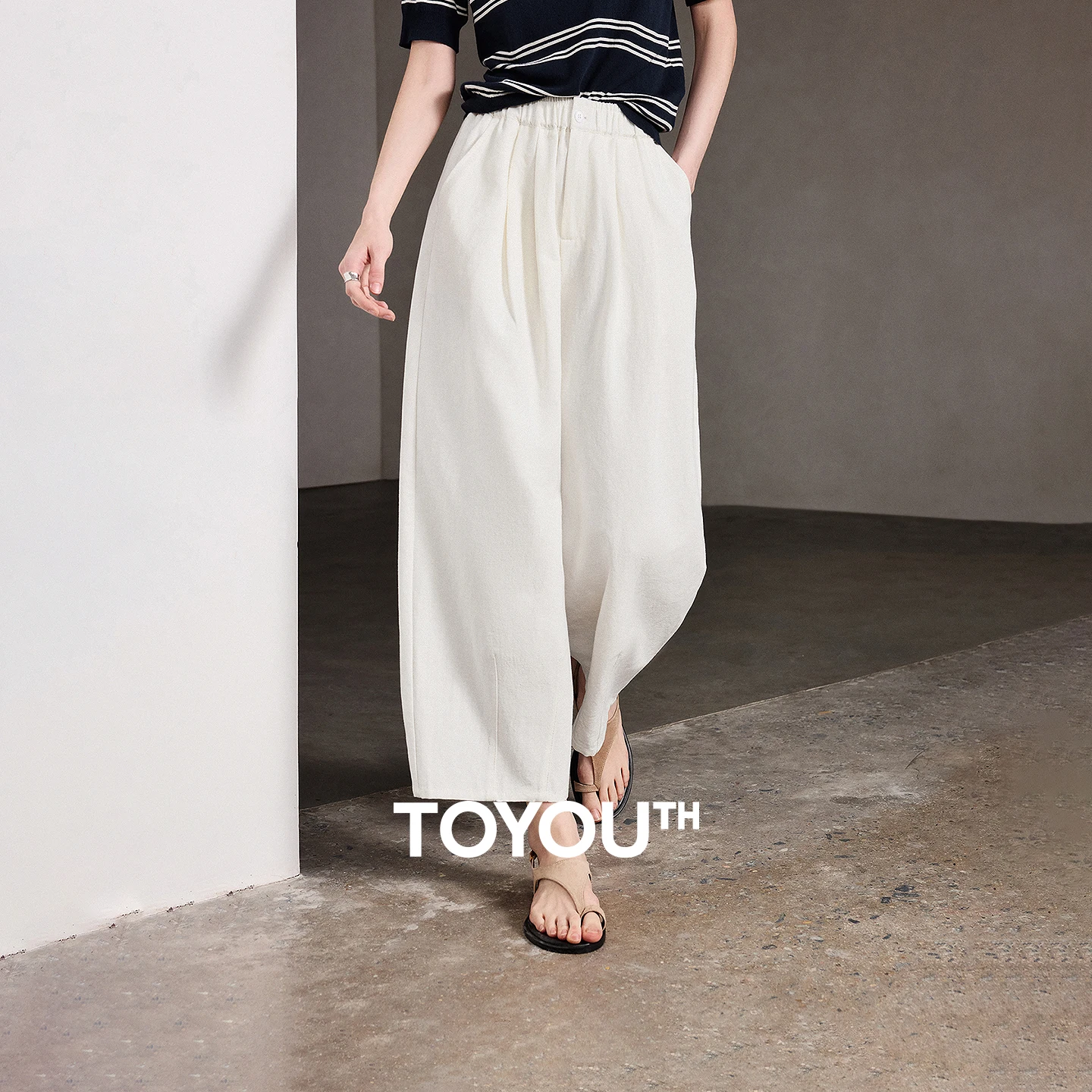 

TOYOUTH Women Granny Pants 2026 Spring New Loose Hip-Hiding Relaxed-Fit Light Tone Casual Trousers