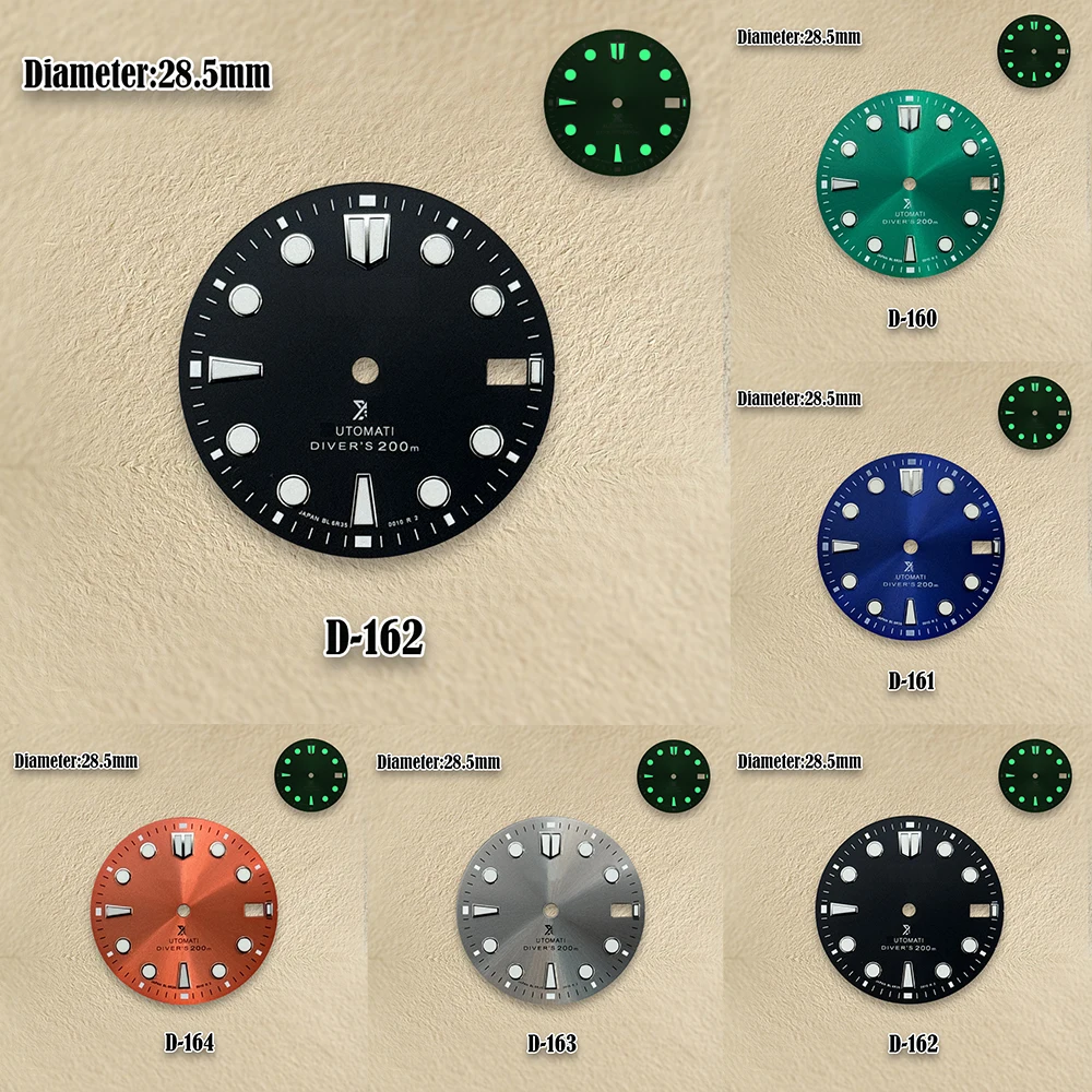 

28.5mm S Logo NH35 Dial Sunray Dial SUB/SKX007 DIal Suitable For NH35/NH36 Movement Fit Green Luminous Watch Accessories