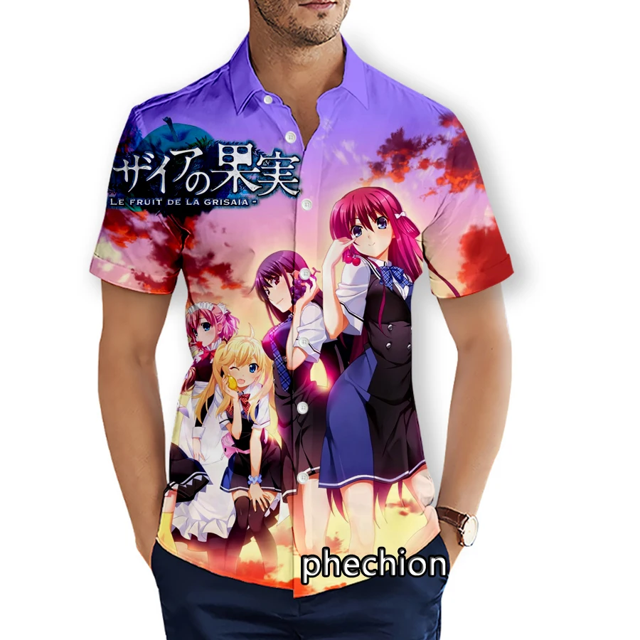 

phechion Summer Mens Short Sleeve Beach Shirts The Eden of Grisaia 3D Print Casual Shirts Fashion Streetwear Men Tops X131