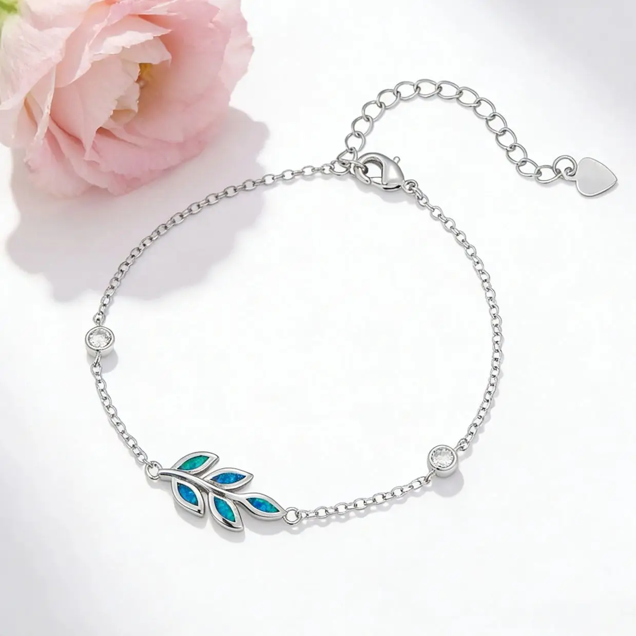 

Elegant Blue Opal Leaf Bracelet Minimalist Nature Inspired Daily Wear Jewelry for Women Romantic Boho Chic Gift for Date & Party