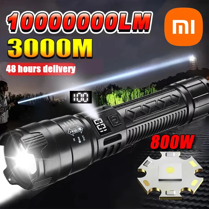 ξAO 10000000 LM High Strong Power LED-Taschenlampen mit Display-Licht USB-Aufladung Camping Angeln Defensa Zoom Laterne Outdoor