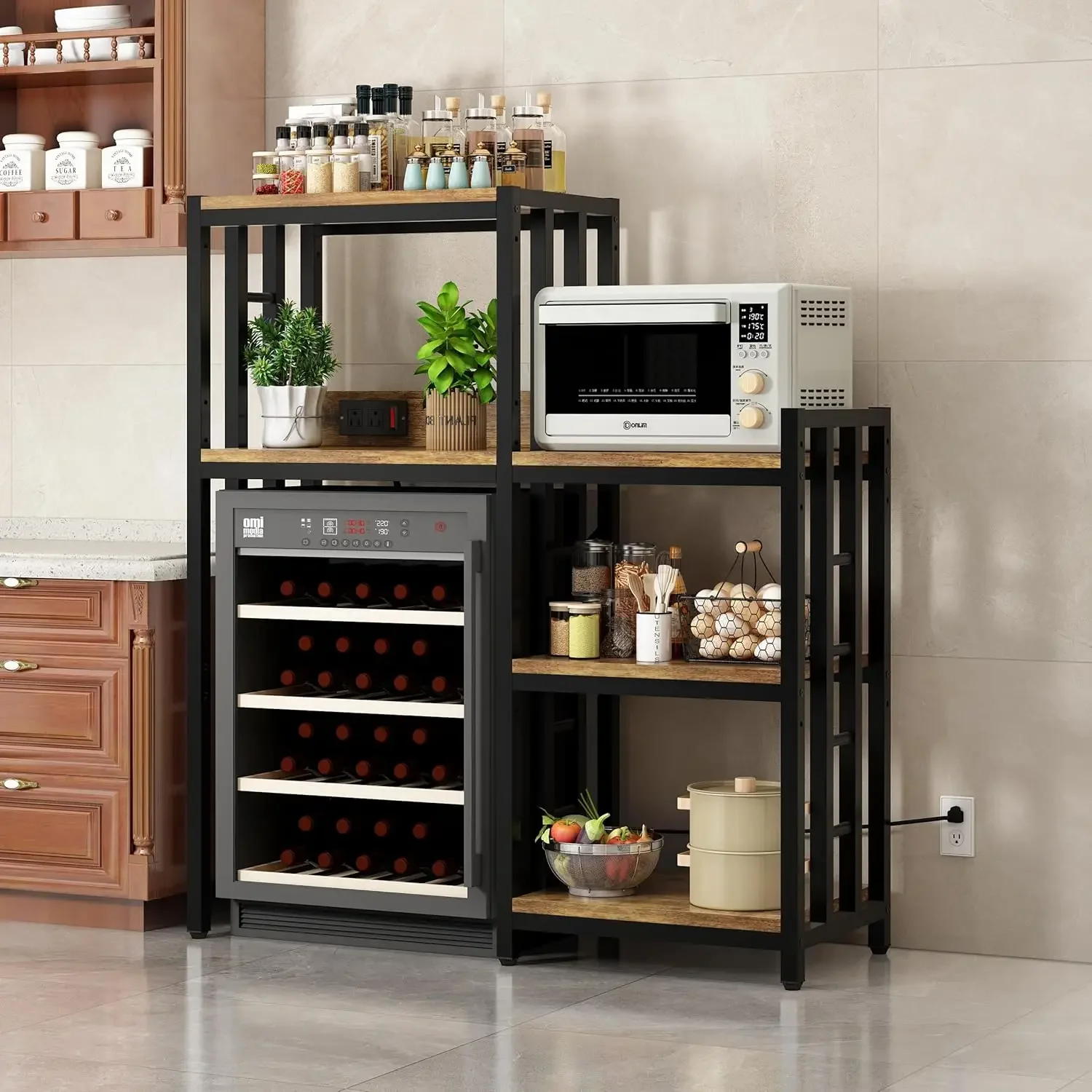 6 Tier Kitchen Bakers Rack Power Outlet Microwave Stand Storage Shelf Kitchen Living Room Office Mini Fridge Stand Spices Pots P - view 3