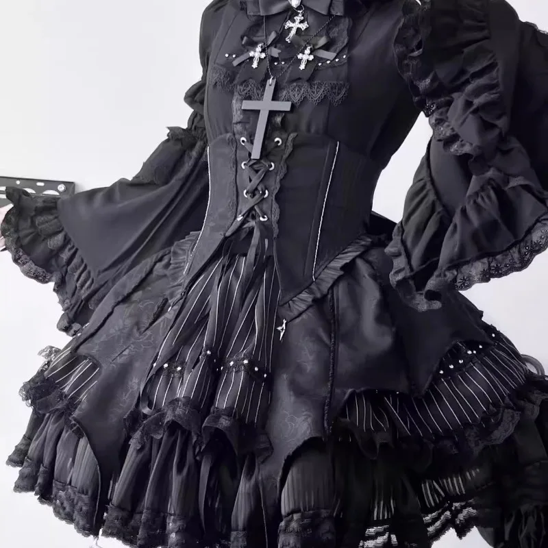 المرأة Presell Y2K لوليتا تأثيري فستان الأميرة اليابانية الفيكتوري القوطية هيكل السمكة حزام تنورة مجموعة مساء حفلة فستان حلو