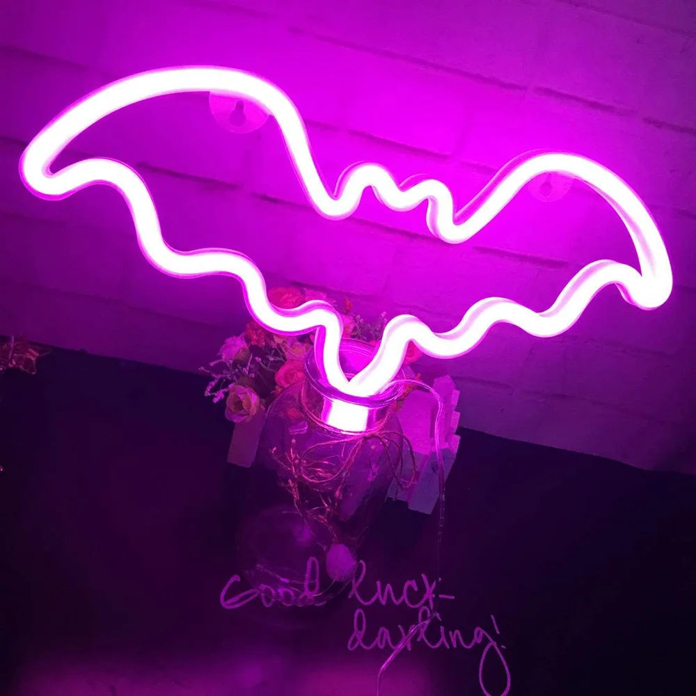 Bat Neon Sign LED Night Lights USB Battery Powered Halloween Wall Decoration Indoor Neon Wall Hanging Lamp For Home Bar Party