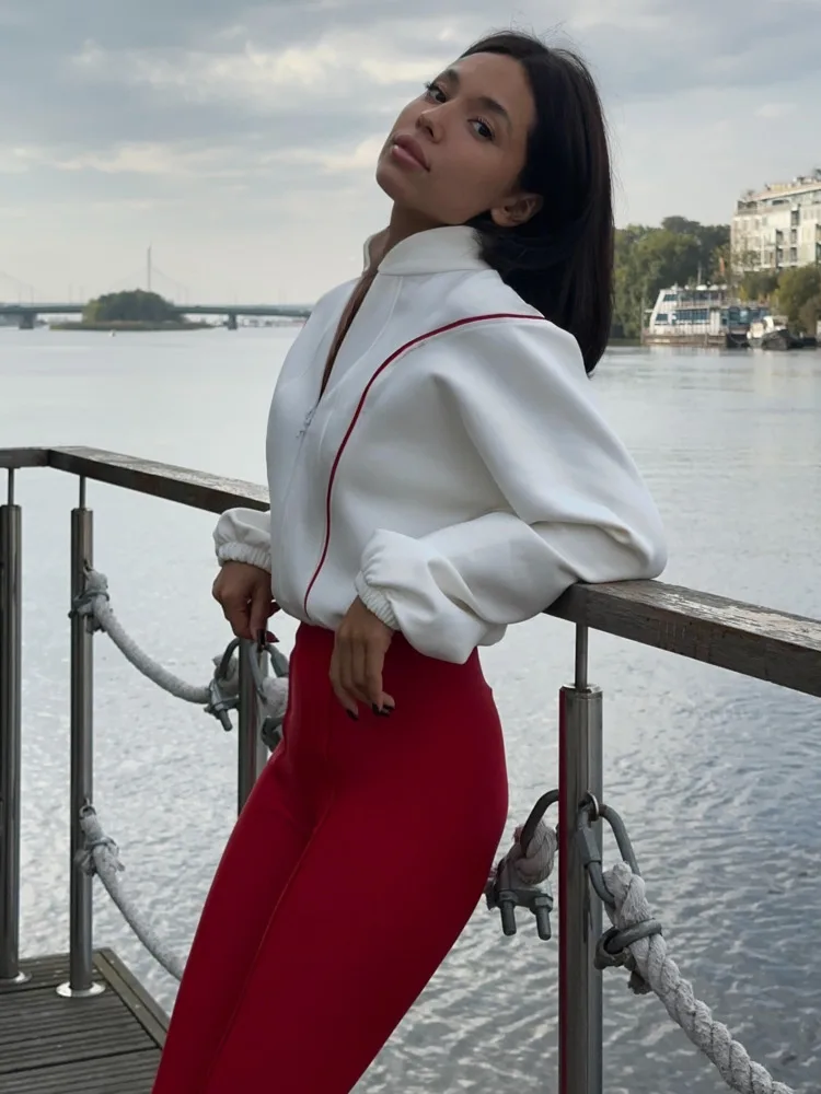 القطب الشمالي القط موضة خريف/شتاء جديد 2025 تمتد ضيق بذلة المرأة سستة طويلة الأكمام بذلة غير رسمية الرياضة في الهواء الطلق السروال القصير