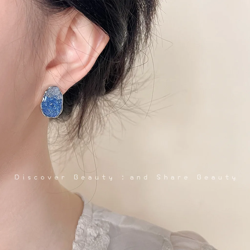 DIY accessories Super fairy gradual change color crystal flower stud earrings Korean sweet Mori earrings light luxury high tempe
