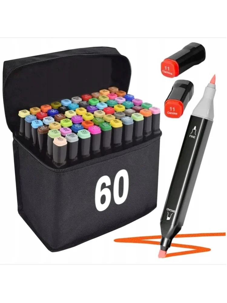 Alkoholmarker-Set, 60 Stück, Doppelspitze, Meißel- und Feinspitze, mehrfarbig, Kunstzubehör zum Skizzieren, Zeichnen, für Erwachsene, Kinder, Manga-Illustration, Design, Malen, für Anfänger, Profis,