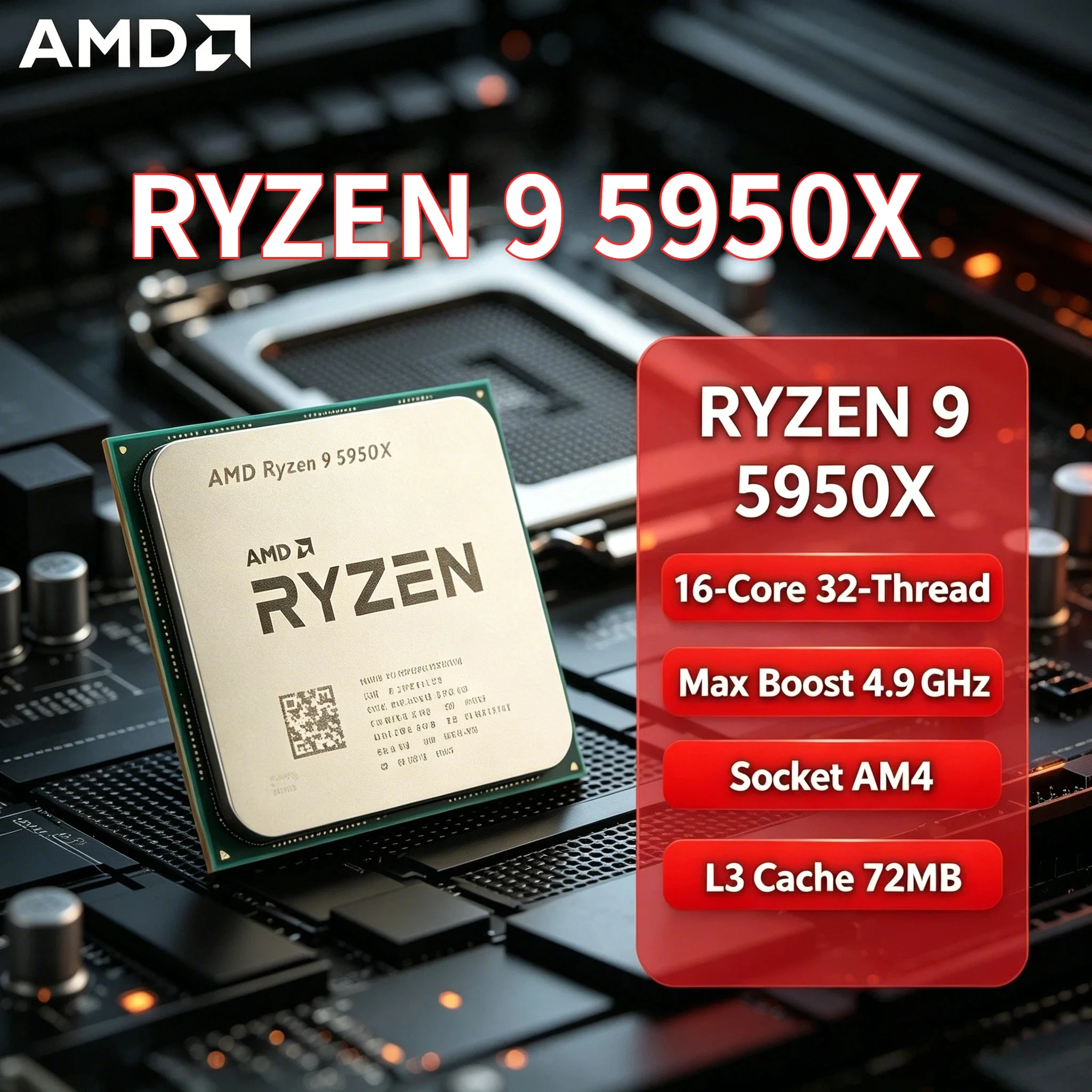 Nuevo Procesador de Escritorio AMD Ryzen 9 5950X, 3.4GHz, 16 Núcleos, 32 Subprocesos, Zen 3 Vermeer, Socket AM4, 105W, Serie Ryzen 9 5000, Edición 2026, Rápido y Profesional